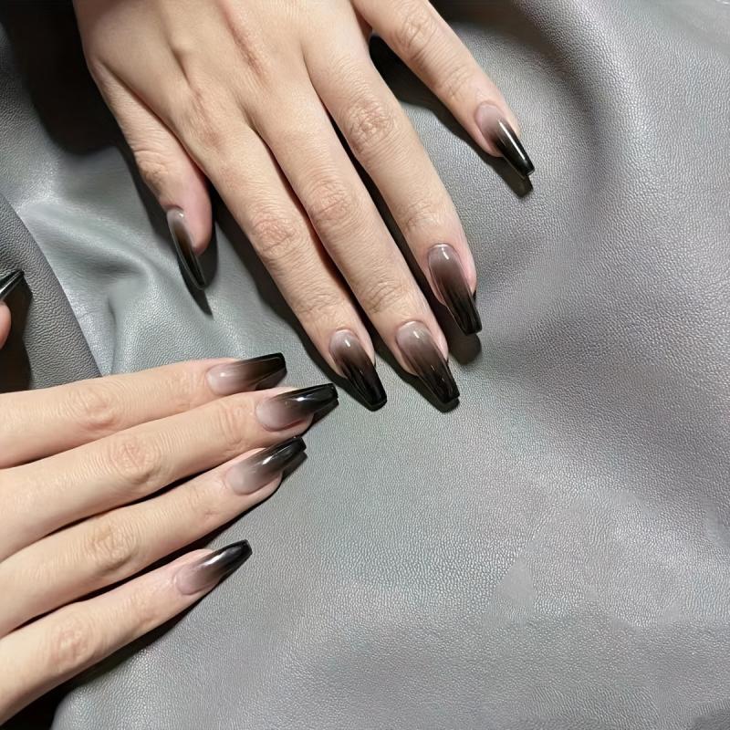 24pcs French Tip Press On Nails Long Coffin Shape Full Cover False Nails
