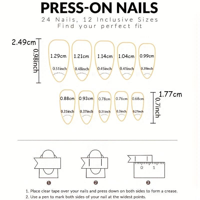 24pcs Long Almond Shape Nail Art Set with Flowers & Graffiti for Parties Dances