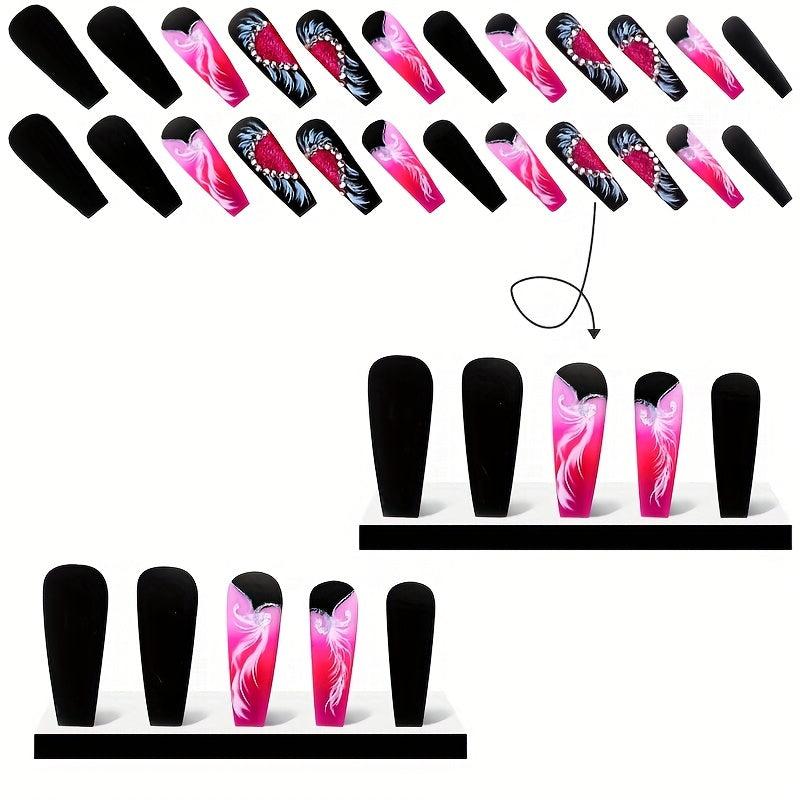 Pink French False Nails With Rhinestones Press On 24pcs