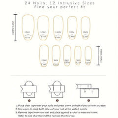 Pink French False Nails With Rhinestones Press On 24pcs