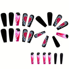 Pink French False Nails With Rhinestones Press On 24pcs