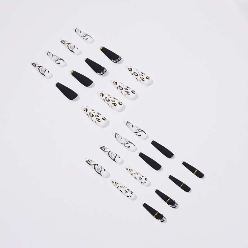 24 pcs Leopard Print Butterfly False Nails with Jelly Glue and Nail File