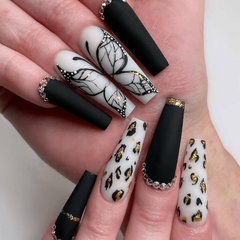 24 pcs Leopard Print Butterfly False Nails with Jelly Glue and Nail File