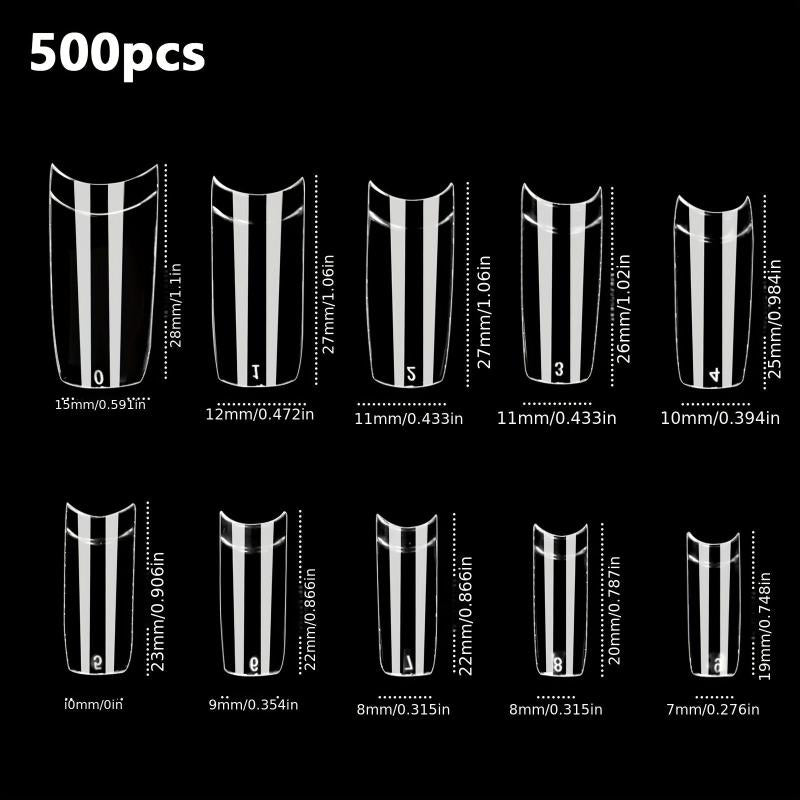 500pcs Clear Acrylic Nail Tips Long Square False Nails