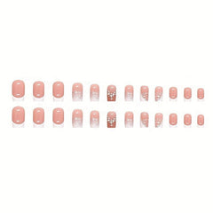 24pcs Nude Pink Rhinestone French Tip Press On Nails Full Cover Artificial Nails