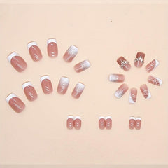 24pcs Nude Pink Rhinestone French Tip Press On Nails Full Cover Artificial Nails