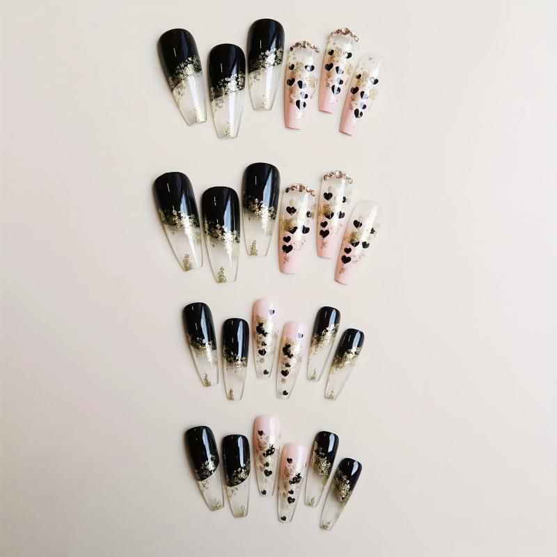 24 pcs Golden Glitter Press On Nails Y2K Style Almond Shape False Nails
