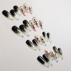24 pcs Golden Glitter Press On Nails Y2K Style Almond Shape False Nails