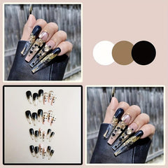 24 pcs Golden Glitter Press On Nails Y2K Style Almond Shape False Nails