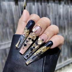 24 pcs Golden Glitter Press On Nails Y2K Style Almond Shape False Nails