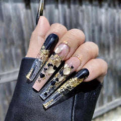 24 pcs Golden Glitter Press On Nails Y2K Style Almond Shape False Nails