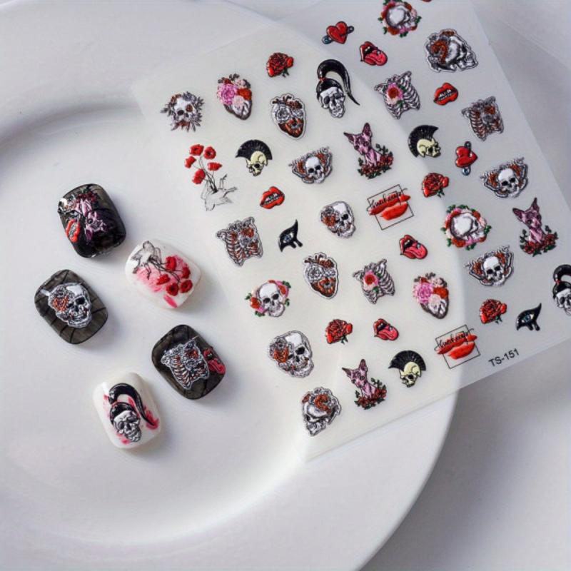 5D Embossed Halloween Skull Puppet Nail Decals
