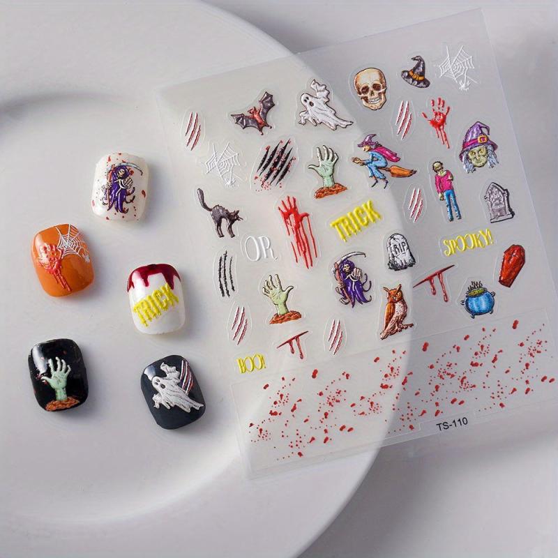5D Embossed Halloween Skull Puppet Nail Decals