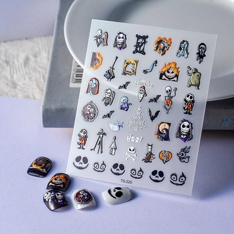 5D Embossed Halloween Skull Puppet Nail Decals