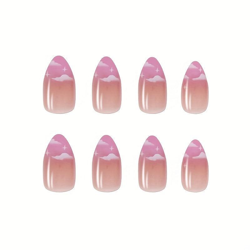 24pcs Glossy Clouds Stiletto Press On Nails French Y2K Style + File