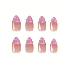 24pcs Glossy Clouds Stiletto Press On Nails French Y2K Style + File