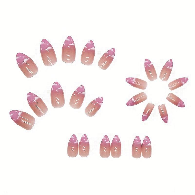 24pcs Glossy Clouds Stiletto Press On Nails French Y2K Style + File