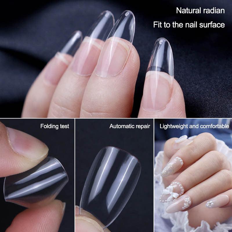 500 Pcs Clear Almond Nail Tips Soft Gel Short Full Cover False Press On Nails