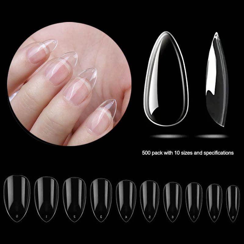 500 Pcs Clear Almond Nail Tips Soft Gel Short Full Cover False Press On Nails