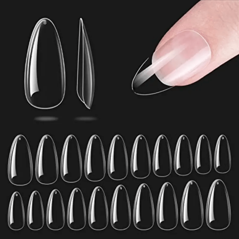 500 Pcs Clear Almond Nail Tips Soft Gel Short Full Cover False Press On Nails
