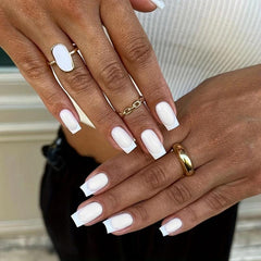 24pcs French Tip Press On Nails Medium Square False Nails for Daily Wear