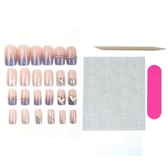 Y2K French Tip Press On Nails with Purple Tip and Rhinestones