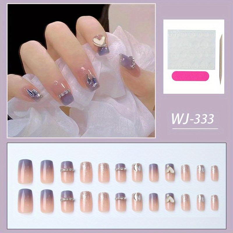 Y2K French Tip Press On Nails with Purple Tip and Rhinestones