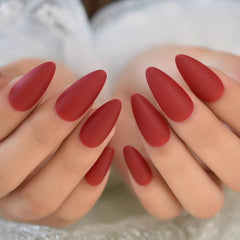 24pcs Almond Matte Red False Nails for Business & Social Event
