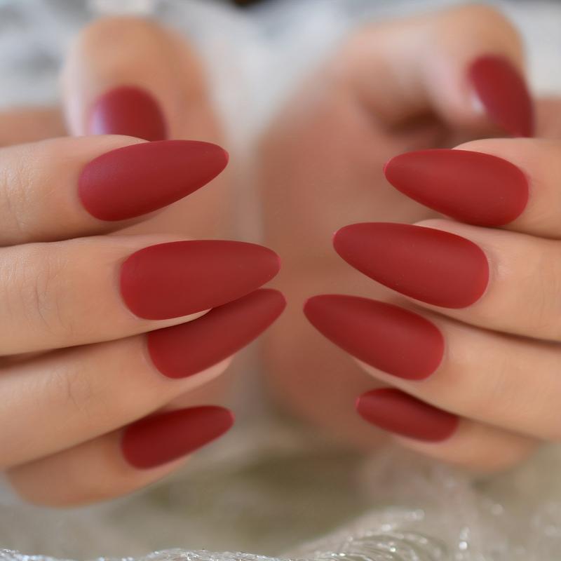 24pcs Almond Matte Red False Nails for Business & Social Event