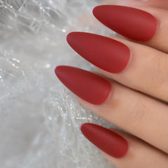24pcs Almond Matte Red False Nails for Business & Social Event