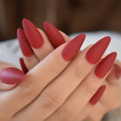 24pcs Almond Matte Red False Nails for Business & Social Event
