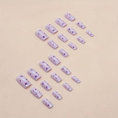 24pcs Purple Flower False Nails with Glue & File