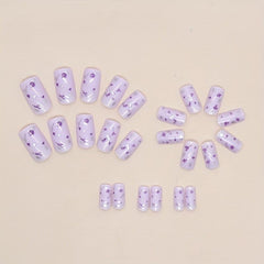 24pcs Purple Flower False Nails with Glue & File