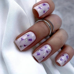 24pcs Purple Flower False Nails with Glue & File