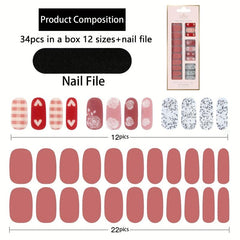 34 Pcs Colorful Nail Stickers Self Adhesive Decal For Women And Girls