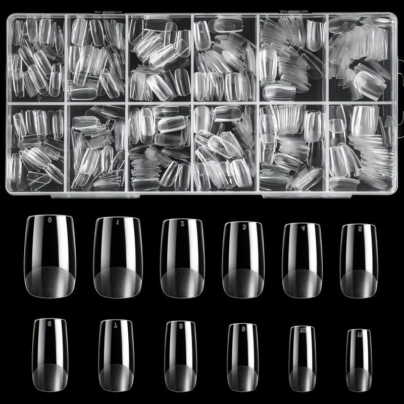 600Pcs Square Nail Tips Full Cover 12 Sizes Acrylic False Press On Manicure