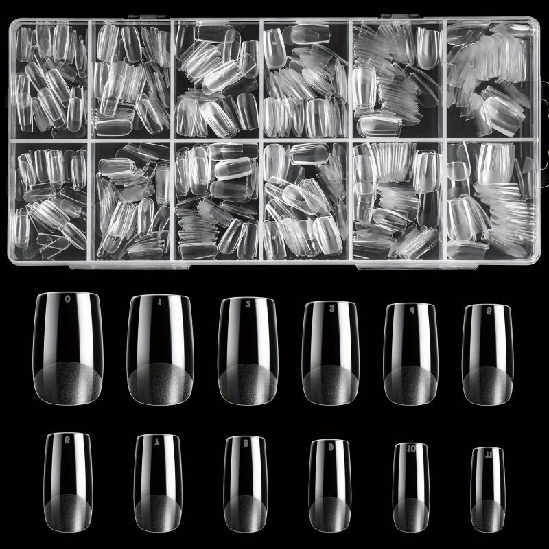 600Pcs Square Nail Tips Full Cover 12 Sizes Acrylic False Press On Manicure