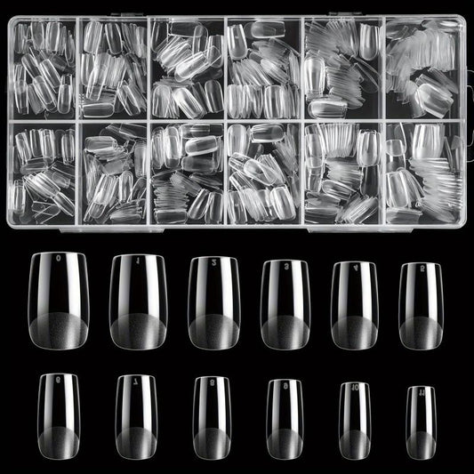 600Pcs Square Nail Tips Full Cover 12 Sizes Acrylic False Press On Manicure