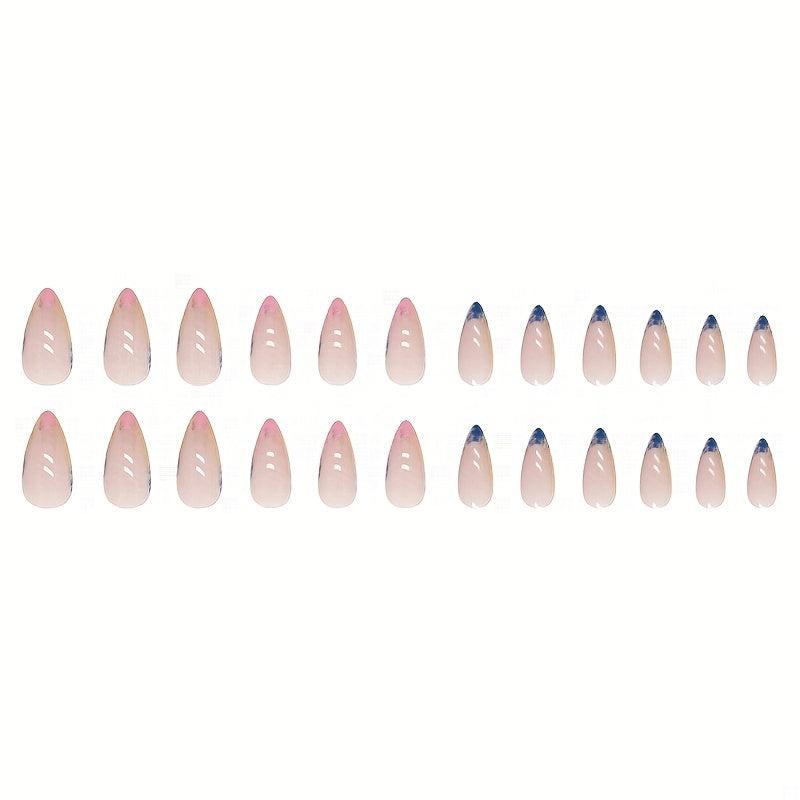24pcs French Tip Press On Nails with Colorful Foil Stick Ons Nude Pink Nails