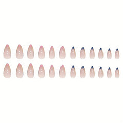 24pcs French Tip Press On Nails with Colorful Foil Stick Ons Nude Pink Nails