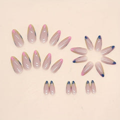 24pcs French Tip Press On Nails with Colorful Foil Stick Ons Nude Pink Nails