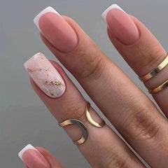 96 pcs Glitter French Tip Press On Nails with Leaves - Nude Pink Set