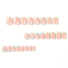 24pcs Glossy Colorful French Tip Press On Nails with Flower