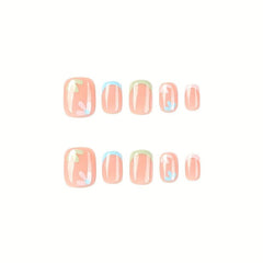 24pcs Glossy Colorful French Tip Press On Nails with Flower