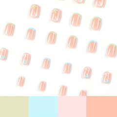 24pcs Glossy Colorful French Tip Press On Nails with Flower