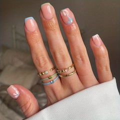 24pcs Glossy Colorful French Tip Press On Nails with Flower