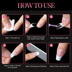 120PCS Coffin Nail Tips Clear False Nails 12 Sizes Acrylic Press On Nails