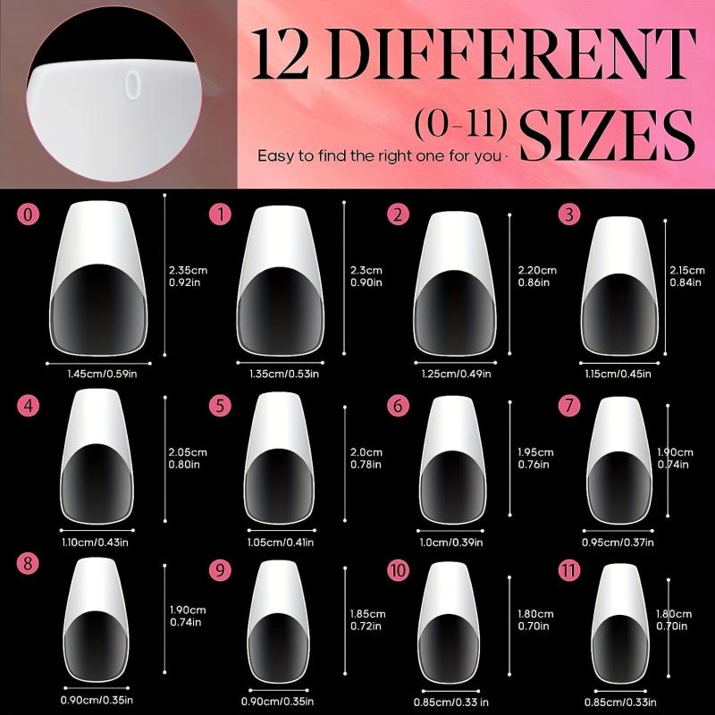 120PCS Coffin Nail Tips Clear False Nails 12 Sizes Acrylic Press On Nails