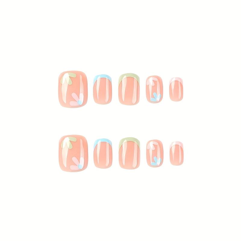 24pcs Pink Flower Press On Nails Full Cover False Nails for Women Girls