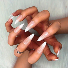 24pcs Pink Gradient French Tip Stiletto Press On Nails for Women Girls